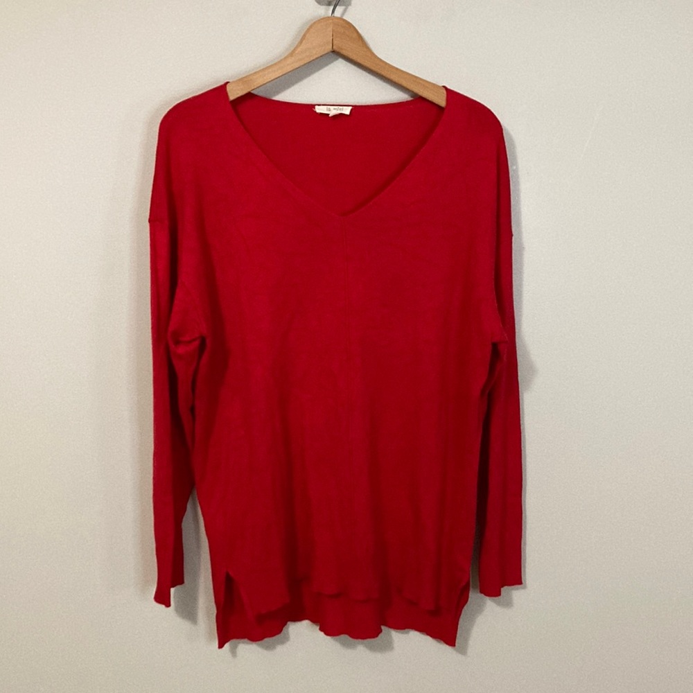 Women’s La Miel red V-neck sweater, size M/L medium large long sleeve fall